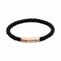 Unique - Leather - Stainless Steel - Rose Gold Plated Plaited Bracelet, Size 21cm - B440BL