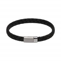 Unique - Leather Stainless Steel - Plaited Bracelet, Size 21cm - B446AB