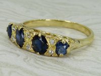 Antique Guest and Philips - Sapphire Set, Yellow Gold - Ten Stone Carved Head Ring R5973