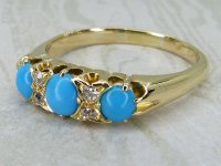 Antique Guest and Philips - Turquoise Set, Yellow Gold - Seven Stone Ring R5983