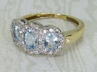 Antique Guest and Philips - Aquamarine Set, Yellow Gold - White Gold - Triple Cluster Ring R5990