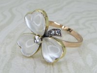 Antique Guest and Philips - Moonstone Set, Yellow Gold - Three Leaf Clover Ring R5992