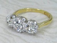 Antique Guest and Philips - Diamond Set, Yellow Gold - Platinum - Three Stone Ring R6036