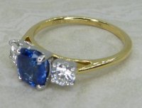 Antique Guest and Philips - Sapphire Set, Yellow Gold - Platinum - Three Stone Ring R6055