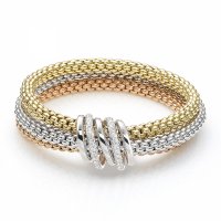 Fope - Flex'it MiaLuce, Tri colour Gold and Diamond Bracelet, Size M - 651BPAVEM
