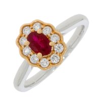 Guest and Philips - Diamond and Ruby White Gold - Rose Gold - Oval Cluster Ring - 18RIDG87383