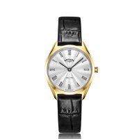 Rotary - Ultra Slim, Leather - Stainless Steel - Yellow Gold Plated Quartz Watch, Size 27mm LS08013-01