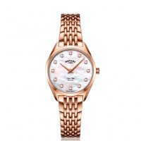 Rotary - Diamond Set, Stainless Steel/Tungsten - Rose Gold Plated - Ultra Slim Bracelet Watch LB08014-41-D