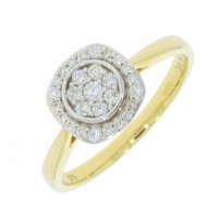 Guest and Philips - D 25pt 28st Set, Yellow Gold - White Gold - 9ct Cushion Ring, Size 9x9mm 09RIDI80632
