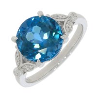 Guest and Philips - 5pt 14st Dia/BT Set, White Gold - 18ct Diamond and Bue Topaz Ring, Size N 18RIDG87697