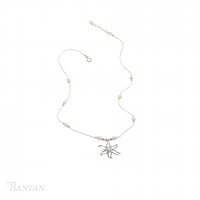 Banyan - Blue Topaz and Pearl Set, Silver Flower Necklace