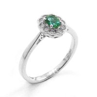Cluster Ring, Set with Emerald and Diamonds in 18ct. White Gold