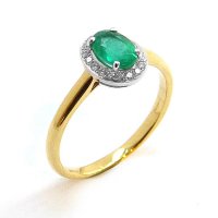Cluster Ring, Emerald and Diamond Set in 18ct. Yellow and White Gold