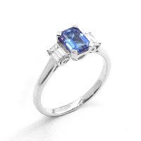 Three Stone Tanzanite and Diamond Set Ring, in 18ct. White Gold