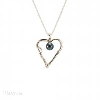 Banyan - Black Pearl Set, Sterling Silver Heart Pendant Necklace PE1623-B6