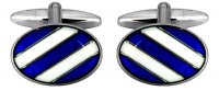 Dalaco - Stainless Steel Blue /White Diagonal Stripe Cufflinks 90-1516