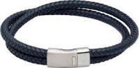 Unique - Leather - Stainless Steel - Magnetic Bracelet, Size 21cm B483BLUE-21CM
