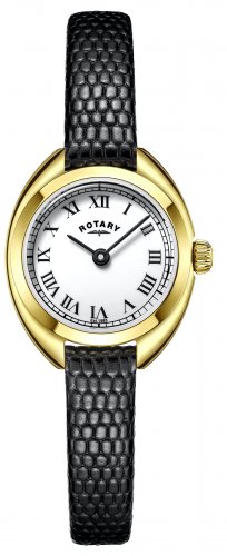 Rotary - Ladies, Yellow Gold Plated Petite Leather Strap Watch