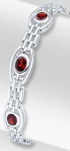 Guest and Philips - Garnet Set, Sterling Silver - Gate Bracelet, Size 19cm 20-70-090-7.5