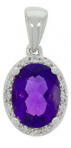 Guest and Philips - Amethyst Set, White Gold - 9ct Am 1st D 2pt 4st Pendant, Size 8x6 09CIDG85229