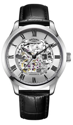 Rotary - Skeleton, Stainless Steel/Tungsten Auto Watch GS02940-06