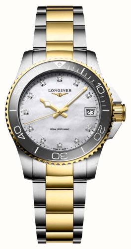 Longines - HydroConquest, Diamond Set, Stainless Steel - Yellow Gold Plated - MOP Quartz Watch 11 TVS-SI D 0.044 carats L33703876