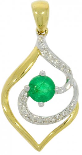 Guest and Philips - Emerald Set, Yellow Gold - 9ct 6pt 17st Dia & 1st Em Rnd 4mm Open Pendant 09CIDG85596