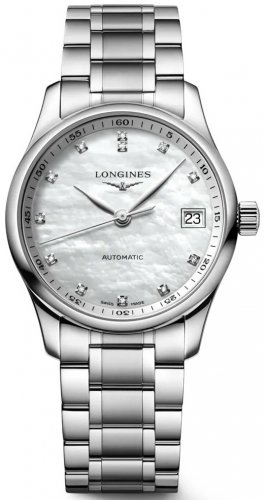 Longines - Master Collection, Diamond Set, Stainless Steel - 12 Top Wesselton VS-SI diamonds 0.055ct Auto Watch, Size 34mm L23574876