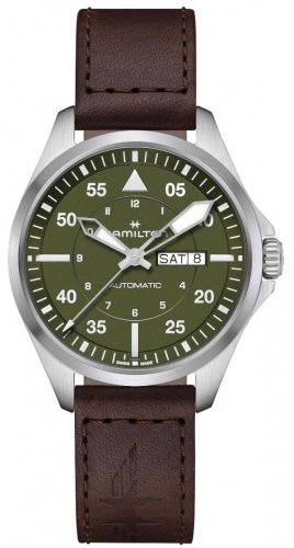 Hamilton - Aviation, Stainless Steel - Leather - Khaki Pilot Day Date Quartz Watch, Size 42mm H64635560