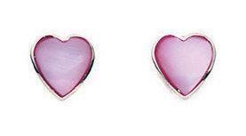 Gecko - Pink Mother of Pearl Set, Silver Heart Stud Earring