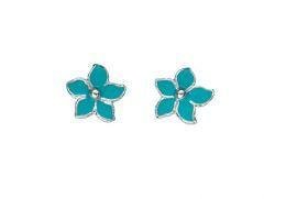 Gecko - Beginnings, Turquoise Enamel Set, Silver Flower Stud Earring