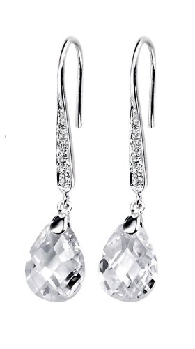 Gecko - Cubic Zirconia Set, Sterling Silver - Teardrop Hook Earrings - E3379C