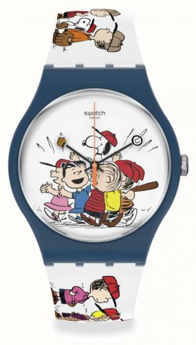Swatch - First Base, Plastic/Silicone - Peanuts Quartz Watch, Size 41mm SO29Z107