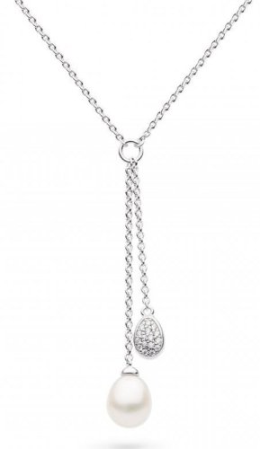 Kit Heath - Coast Pebble Glisten, Cubic Zirconia Set, Sterling Silver - Rhodium Plated - Lariat Style Necklace, Size 17inch 90181FPC