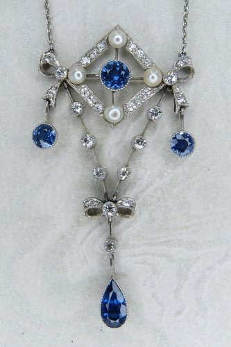 Antique Guest and Philips - Sapphire Set, Platinum - Edwardian Fancy Pendant P1126