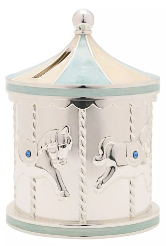 Guest and Philips - Bambino, Silver Plated Blue Carousel Money Box CG1920B