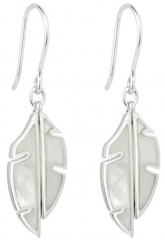 Gecko - Sterling Silver White Mother of Pearl Palm Leaf Drop Earrings E6153W