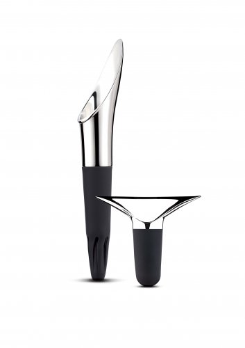 Georg Jensen - Wine and Bar, Stainless Steel - Plastic/Silicone - Wine Stopper & Pourer, Size H: 135 mm Ø: 30 mm. WINE Stopper: H: 61 mm W: 72 mm D 47 mm 3581656