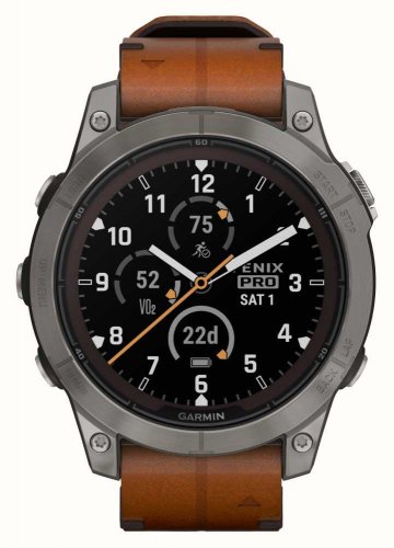 Garmin - Fenix 7 Pro, Titanium - Leather - Sapphire Solar Watch, Size 47mm 010-02777-30