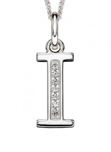 Gecko - LETTER I, Cubic Zirconia Set, Sterling Silver - Necklace P4731C