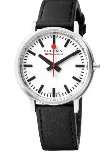 Mondaine - Stop2go, Stainless Steel/Tungsten - Leather - Watch, Size 42mm