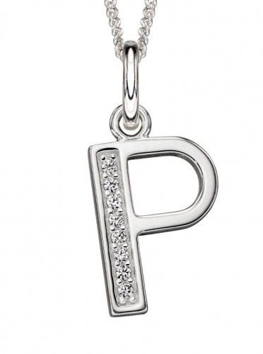 Gecko - LETTER P, Cubic Zirconia Set, Sterling Silver - Necklace P4738C