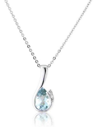 Guest and Philips - Dia & Aqua Set, White Gold - 9ct Pendant & Chain - CH038-6WDAQ