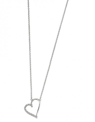 Gecko - Elements, Diamond Set, 9ct White Gold Heart Necklace, Size 18