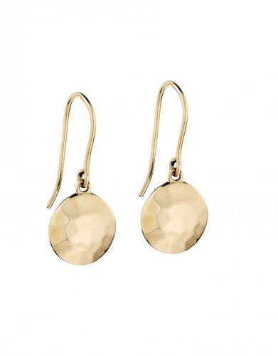 Gecko - Elements, 9ct Yellow Gold Hammered Irregular Disc Drop Earrings