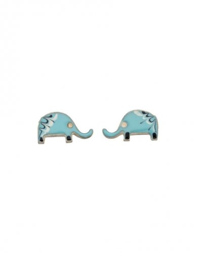 Gecko - Beginnings, Silver Blue Elephant Earrings