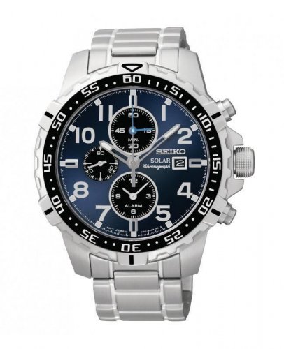 Seiko - Gents Solar, Chronograph, Blue Dial, Stainless Steel Watch - SSC305
