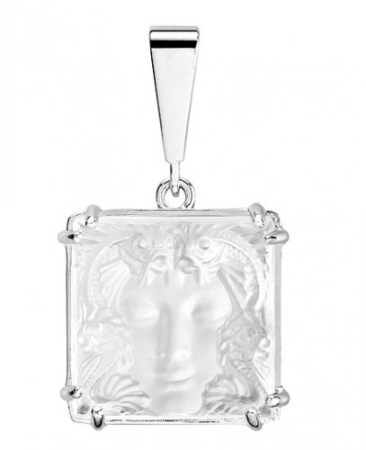 lalique - Sterling Silver Lalique Glass Square Pendant