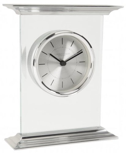 London Clock - Flat Top, Brass - Chrome Quartz Mantle Clock, Size 15 x 18 x 4cm 03214