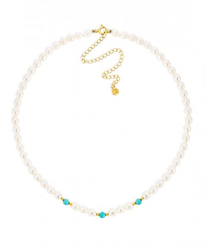 Claudia Bradby - Pearl and Turquoise Set, Yellow Gold Plated - Choker CBNL0341